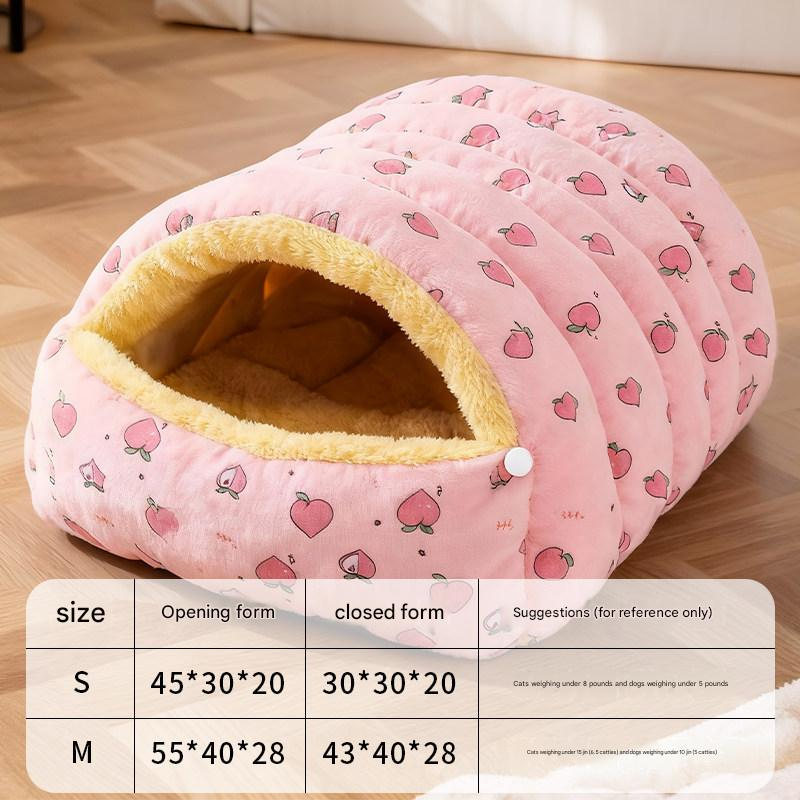 Cat Cave Bed | Enclosed Warm Nest | Pink Plaid | Medium
