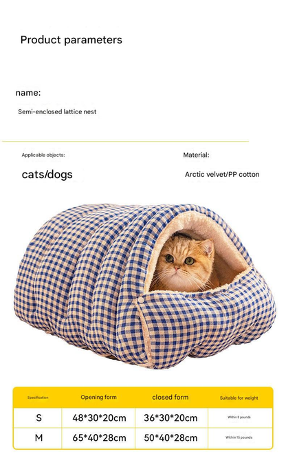 Cat Cave Bed | Enclosed Warm Nest | Pink Plaid | Medium