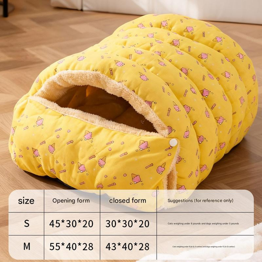 Cat Cave Bed | Enclosed Warm Nest | Yellow Plaid | Medium