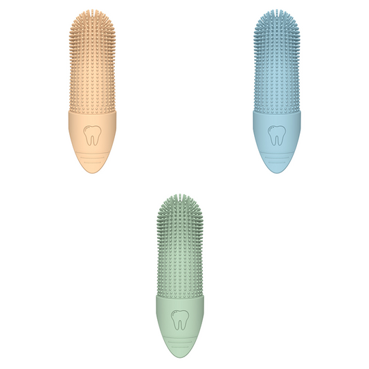 Blue, Green & Yellow Silicone Pet Finger Toothbrush Set (3-Pack) | Dogs