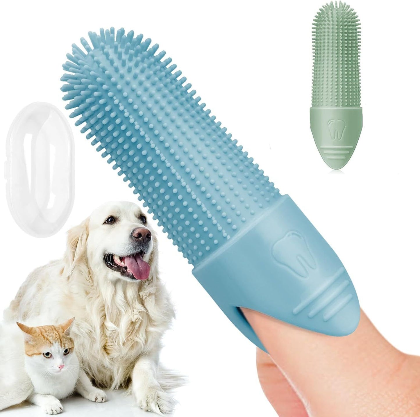 Blue, Green & Yellow Silicone Pet Finger Toothbrush Set (3-Pack) | Dogs