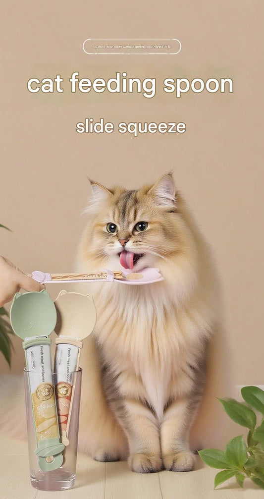 Cat Treat Spoon 4-Pack | Beige Pink Green Purple | Extra-Long Handle