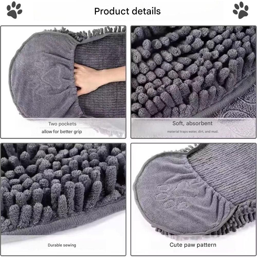 Yellow & Blue Chenille Pet Drying Towel with Hand Pockets | Dog & Cat