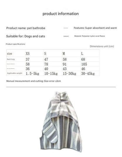 Grey & White Pet Quick-Dry Bathrobe | Coral Fleece | Dogs & Cats