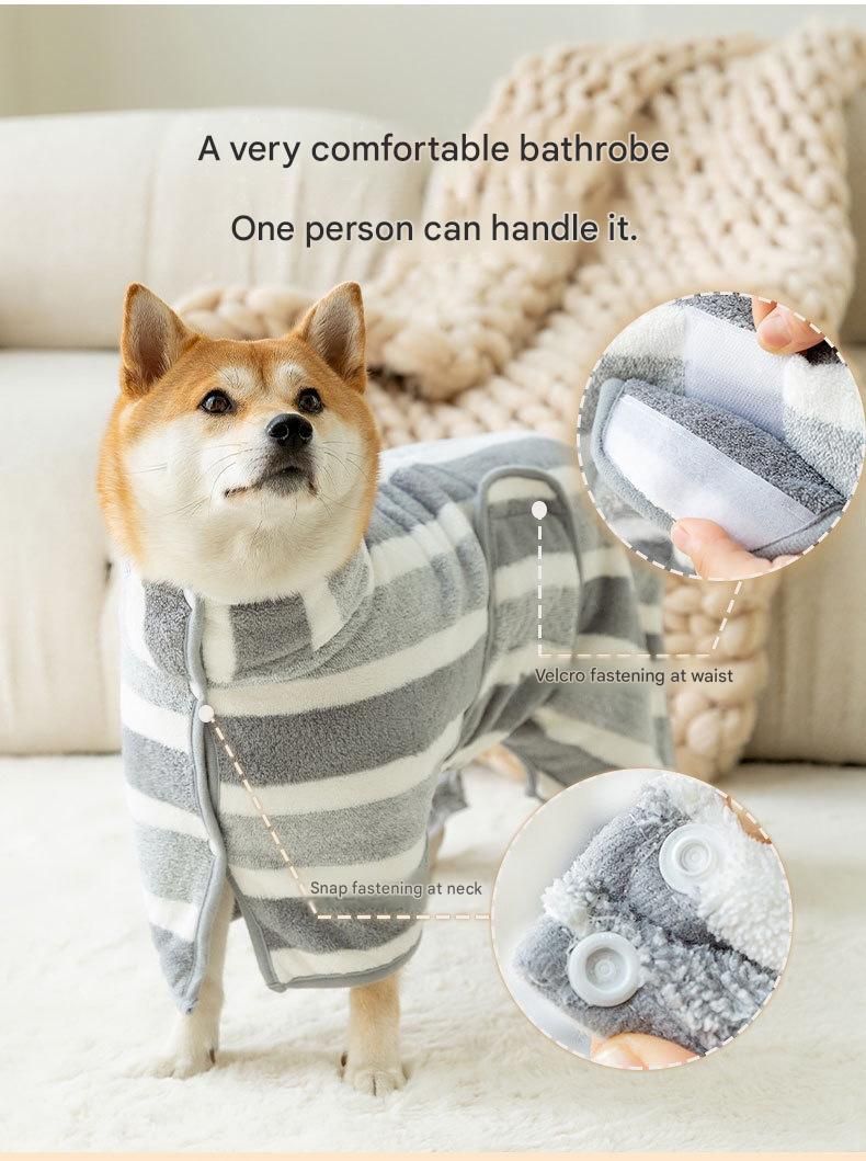 Grey & White Pet Quick-Dry Bathrobe | Coral Fleece | Dogs & Cats