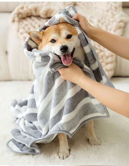 Grey & White Pet Quick-Dry Bathrobe | Coral Fleece | Dogs & Cats