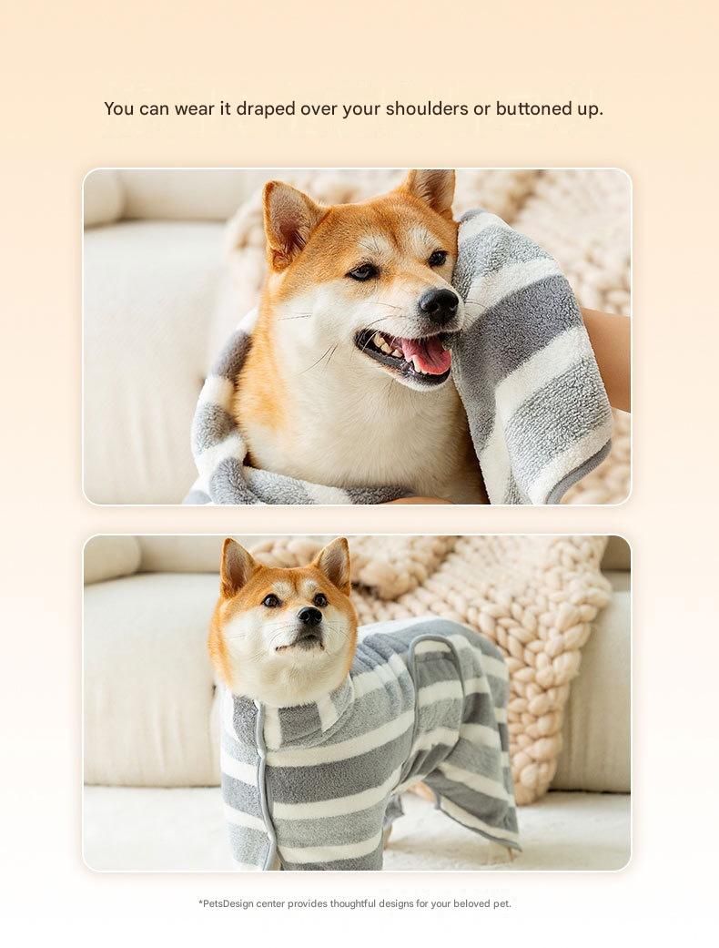 Grey & White Pet Quick-Dry Bathrobe | Coral Fleece | Dogs & Cats