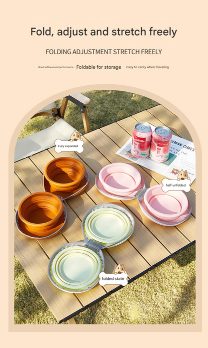 Brown and Pink Portable Collapsible Silicone Pet Bowl