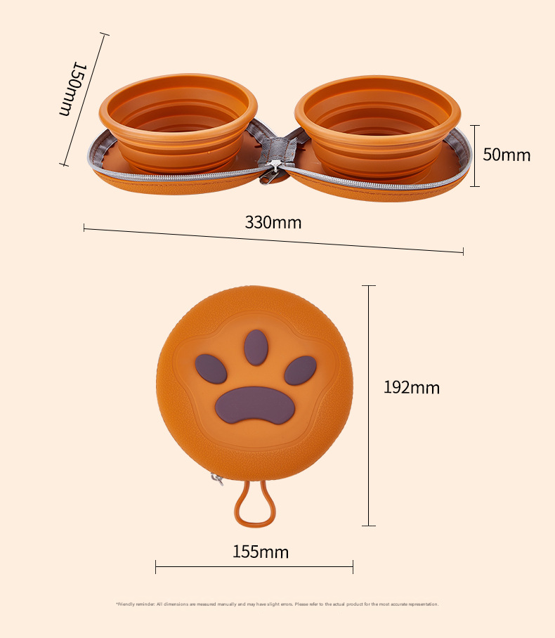 Brown and Pink Portable Collapsible Silicone Pet Bowl