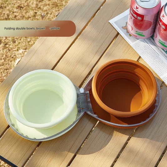 Brown and Yellow Portable Collapsible Silicone Pet Bowl