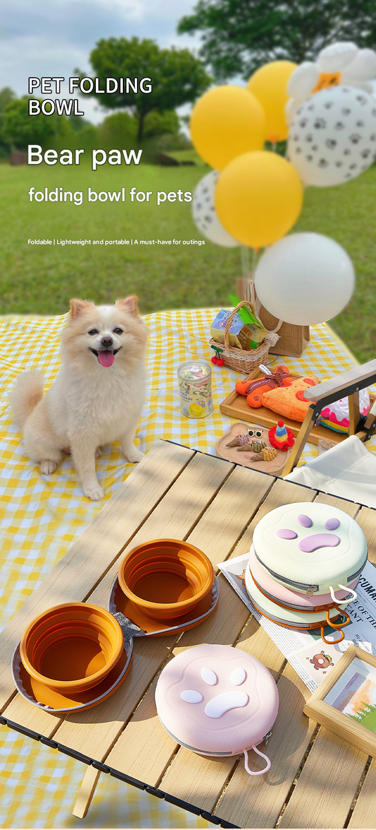Brown and Yellow Portable Collapsible Silicone Pet Bowl