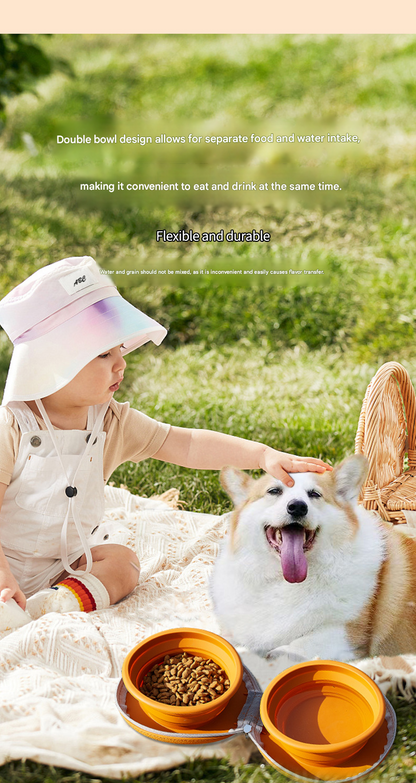 Brown and Yellow Portable Collapsible Silicone Pet Bowl