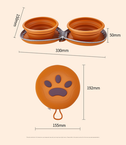 Brown and Yellow Portable Collapsible Silicone Pet Bowl