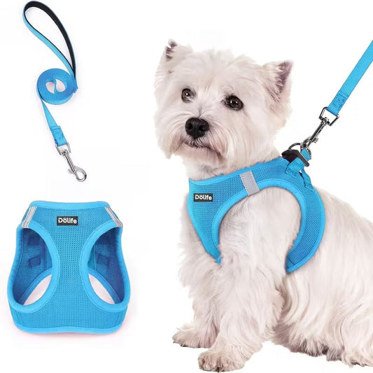 Blue Breathable Dog Harness and Leash Set — Size: XL