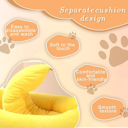 Banana Boat Pet Bed Plush Soft Dog Cat Nest with Cushion Warm Cozy
