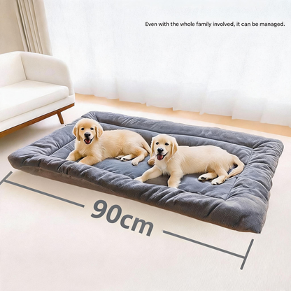 Grey Large Plush Dog Bed - Extra Thick Winter Warmth — 90cm