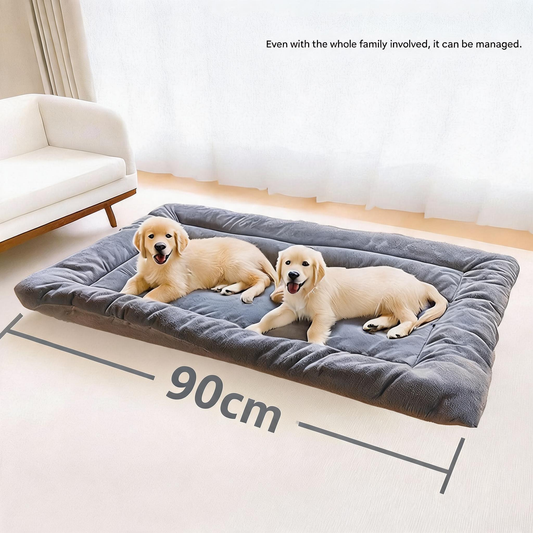 Grey Large Plush Dog Bed - Extra Thick Winter Warmth — 90cm