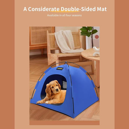 Blue All-Weather Portable Pet Tent with Dual-Sided Cushion | Camping (2)