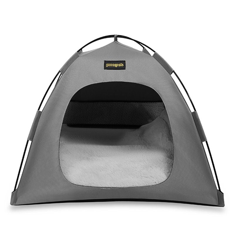 Grey All-Weather Portable Pet Tent with Dual-Sided Cushion | Camping