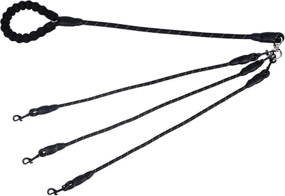 Black 3-in-1 No-Tangle Dog Leash for 1-3 Small Large Dogs