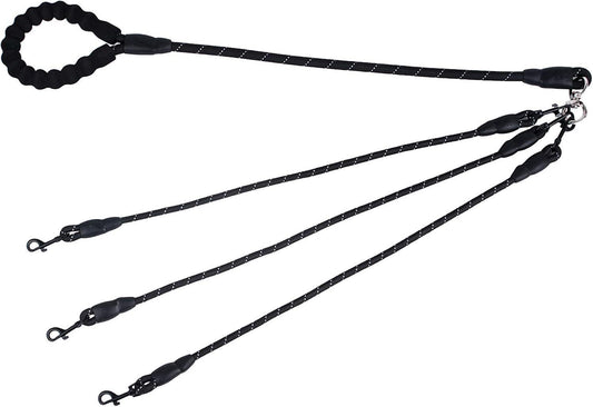 Black 3-in-1 No-Tangle Dog Leash for 1-3 Small Large Dogs