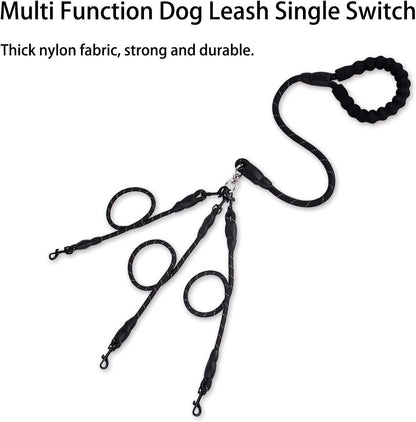 Black 3-in-1 No-Tangle Dog Leash for 1-3 Small Large Dogs