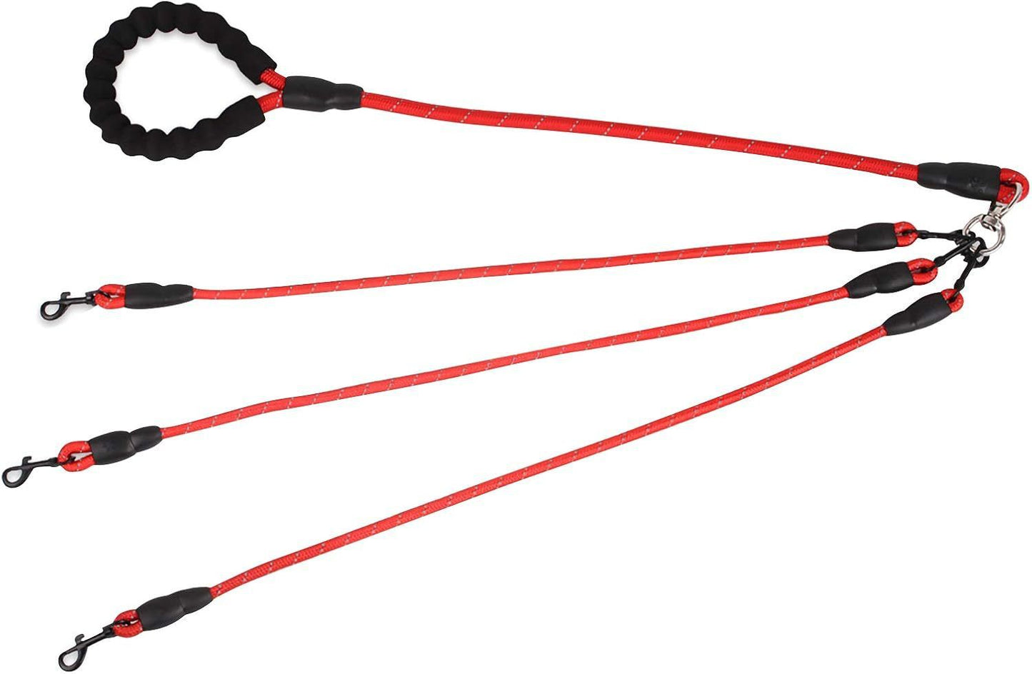 Red 3-in-1 No-Tangle Dog Leash for 1-3 Small Large Dogs