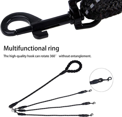Red 3-in-1 No-Tangle Dog Leash for 1-3 Small Large Dogs