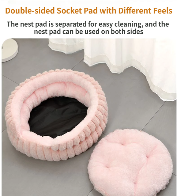 Pink Plush Round Pet Bed | Gap Entry & Removable Cushion | M 50x50cm