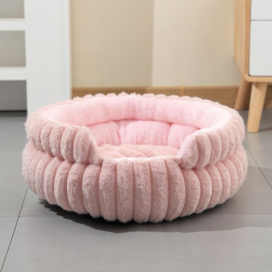 Pink Plush Round Pet Bed | Gap Entry & Removable Cushion | XL 70x70cm