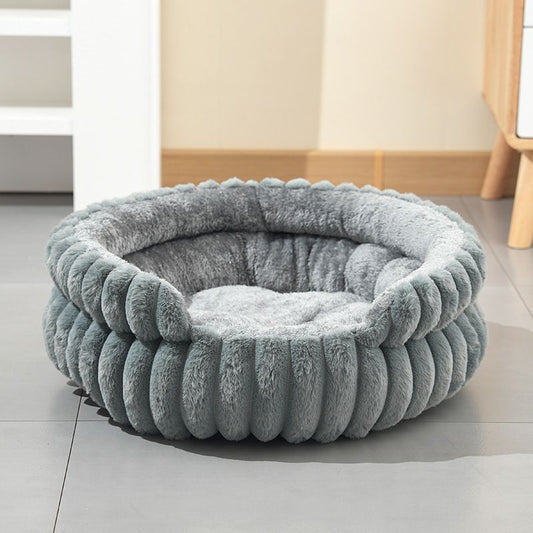Grey Plush Round Pet Bed | Gap Entry & Removable Cushion | XL 70x70cm