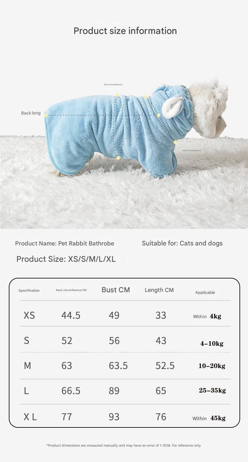 Blue XL Pet Drying Robe with Hood | Quick-Dry Microfibre | Dog & Cat
