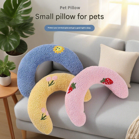 Pet U-Shaped Neck Support Pillow | Soft Teddy Velvet | Yellow