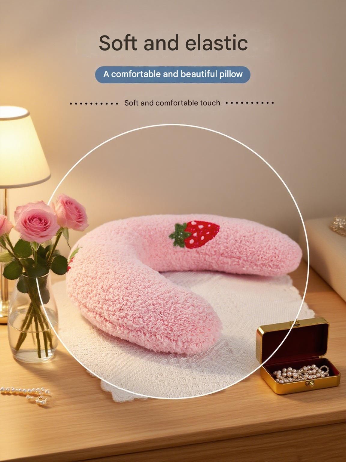 Pet U-Shaped Neck Support Pillow | Soft Teddy Velvet | Pink