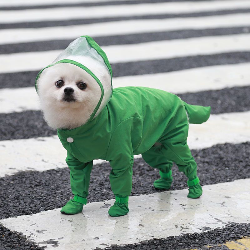 Green M size Full Coverage Pet Raincoat Jumpsuit Waterproof Dog Rain