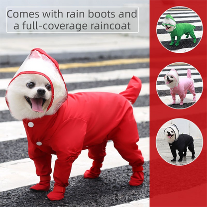 Green L size Full Coverage Pet Raincoat Jumpsuit Waterproof Dog Rain