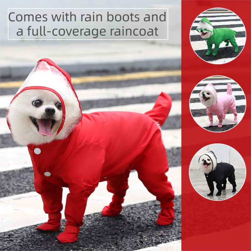 Pink S size Full Coverage Pet Raincoat Jumpsuit Waterproof Dog Rain