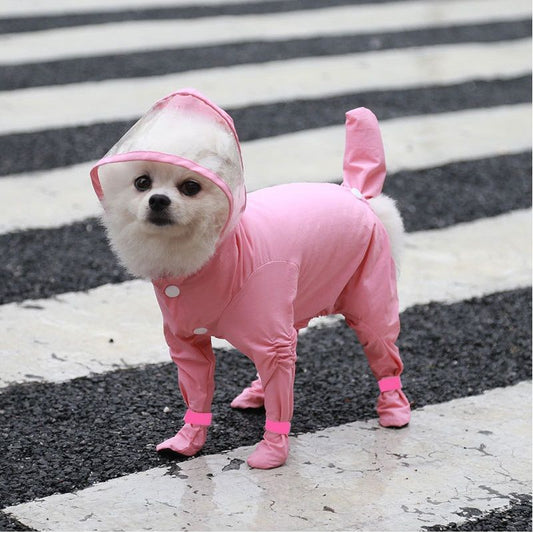 Pink L size Full Coverage Pet Raincoat Jumpsuit Waterproof Dog Rain
