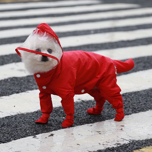 Red L size Full Coverage Pet Raincoat Jumpsuit Waterproof Dog Rain Suit