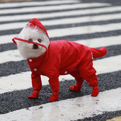 Red XL size Full Coverage Pet Raincoat Jumpsuit Waterproof Dog Rain