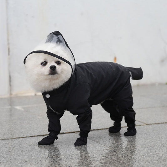 Black M size Full Coverage Pet Raincoat Jumpsuit Waterproof Dog Rain