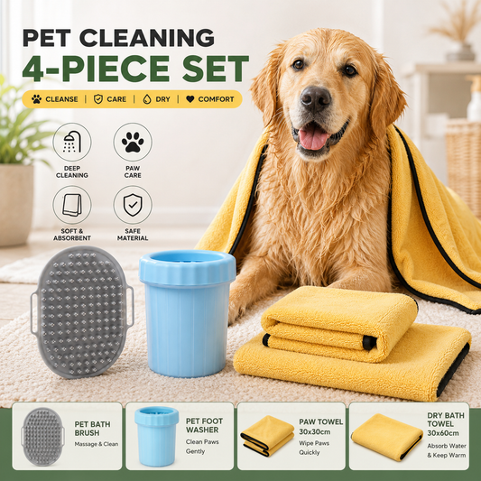 4-Piece Pet Cleaning Kit | Grooming Essentials | Dog & Cat