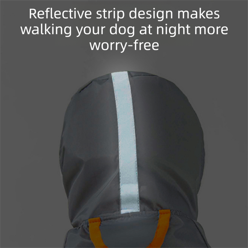 Grey and Orange XS size Dog Raincoat with Leash Access and Transparent