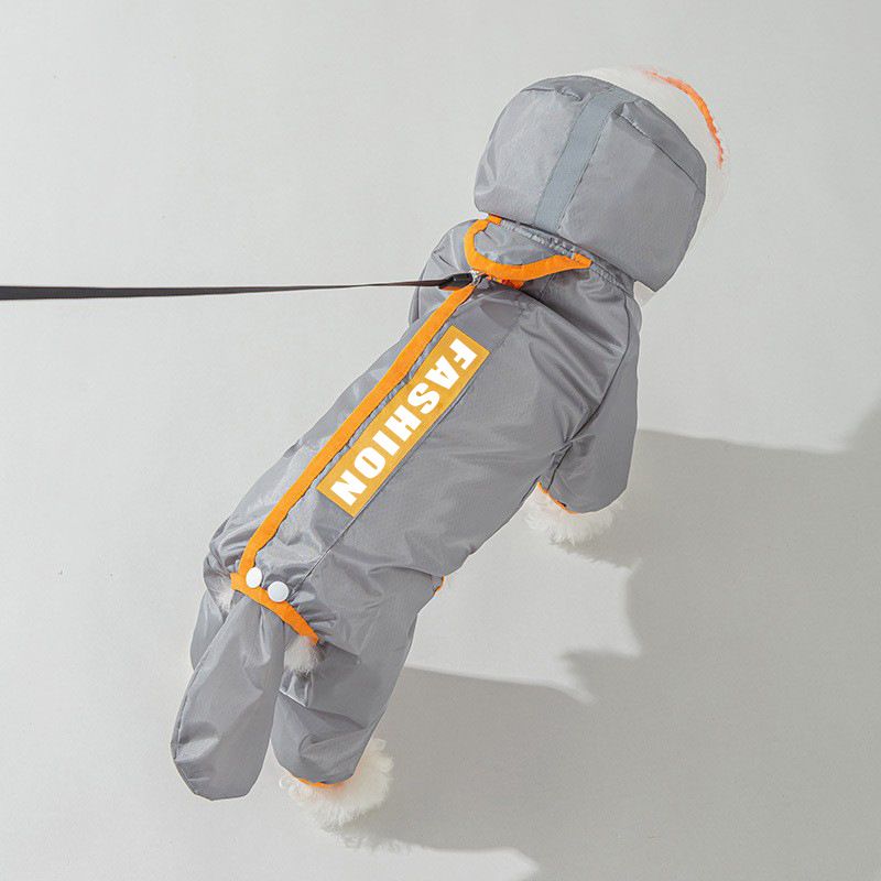 Grey and Orange M size Dog Raincoat with Leash Access and Transparent