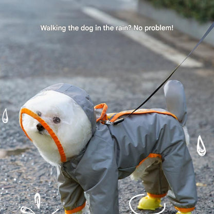 Grey and Orange XL size Dog Raincoat with Leash Access and Transparent