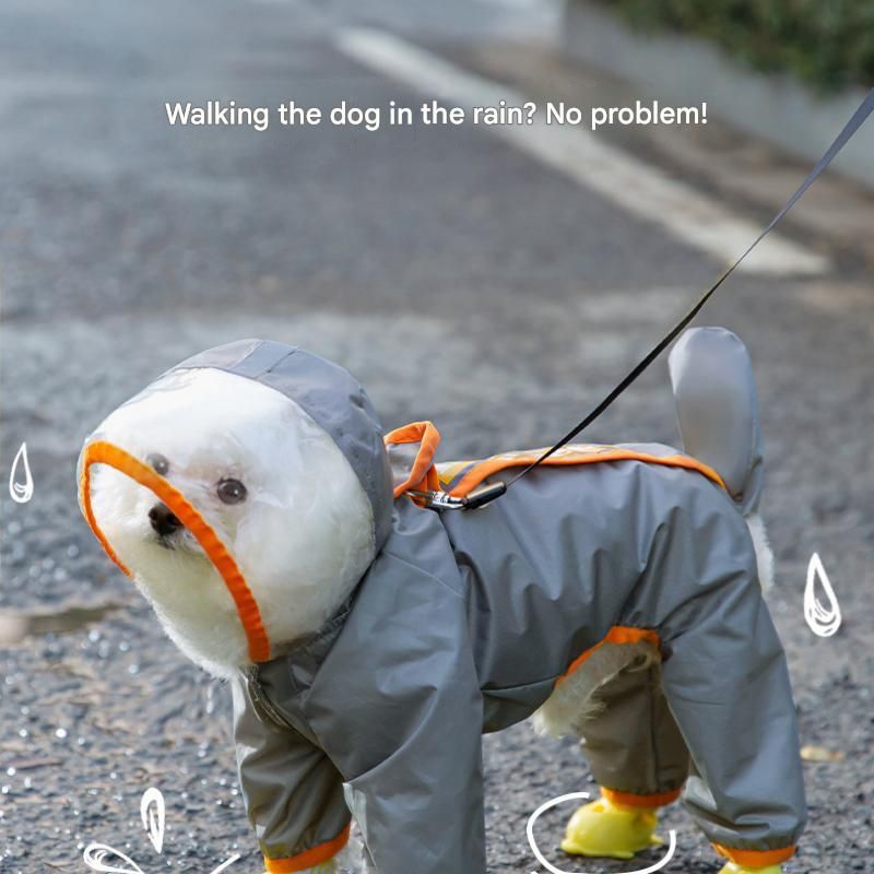 Grey and Green XS size Dog Raincoat with Leash Access and Transparent
