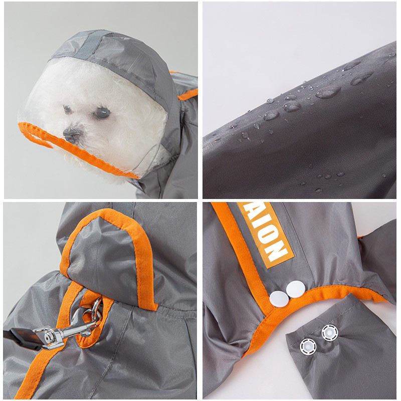 Grey and Green XS size Dog Raincoat with Leash Access and Transparent
