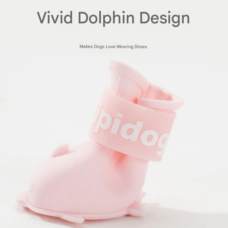 Pink L size Waterproof Dog Rain Boots Set of 4