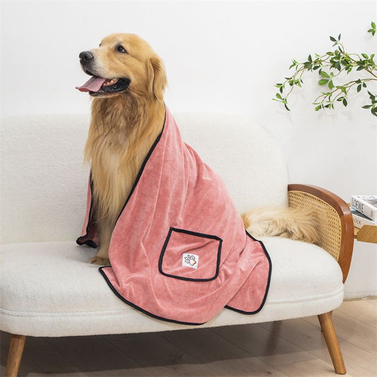 Pink 100*50cm icrofibre Pet Bath Towel with Hand Pockets