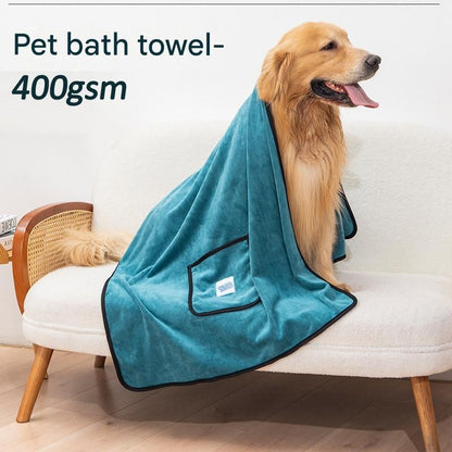 Pink 100*50cm icrofibre Pet Bath Towel with Hand Pockets